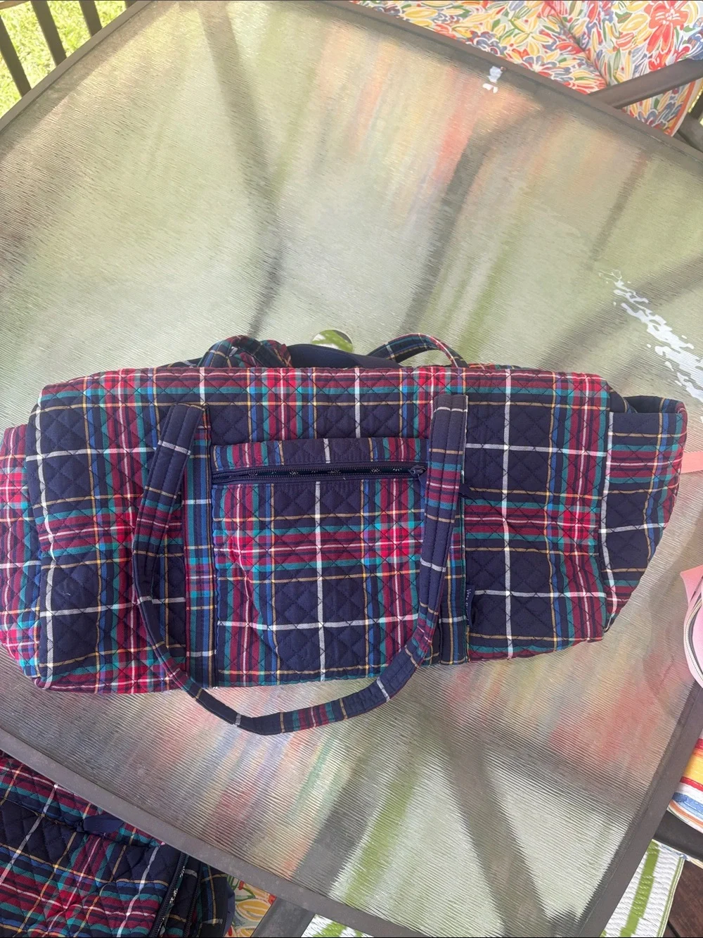 Vera Bradley Quilted Plaid Duffel Bag - Navy, Red & Teal